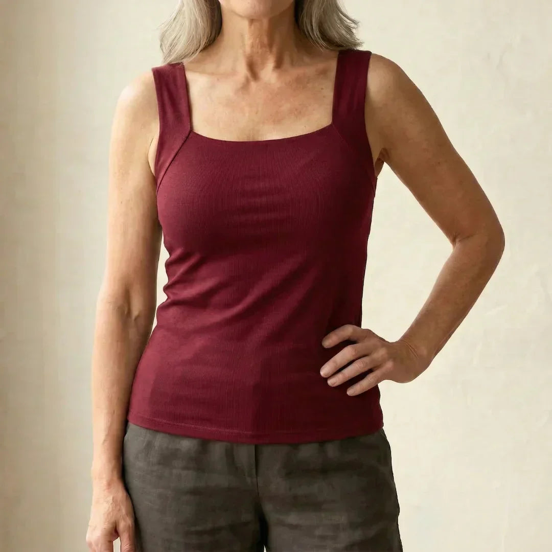 Women's Square Neck Tank Top with Built-In Bra