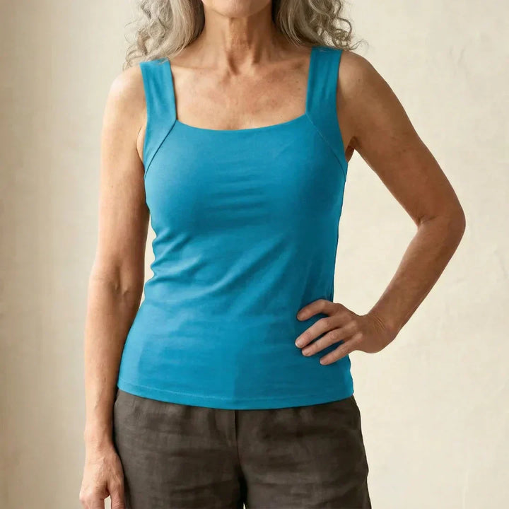 Women's Square Neck Tank Top with Built-In Bra