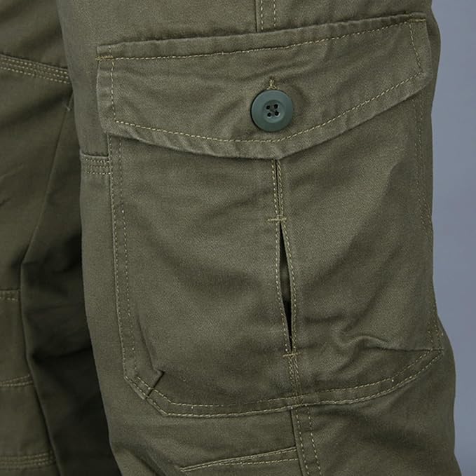 Straight Cut Cargo Trousers with Multi Pocket Design for Men