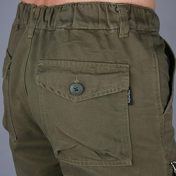 Straight Cut Cargo Trousers with Multi Pocket Design for Men