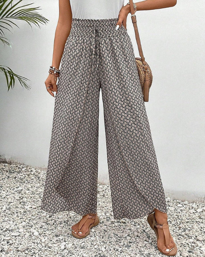 High Waist Trousers with Geometric Print and Flowing Shape for Women
