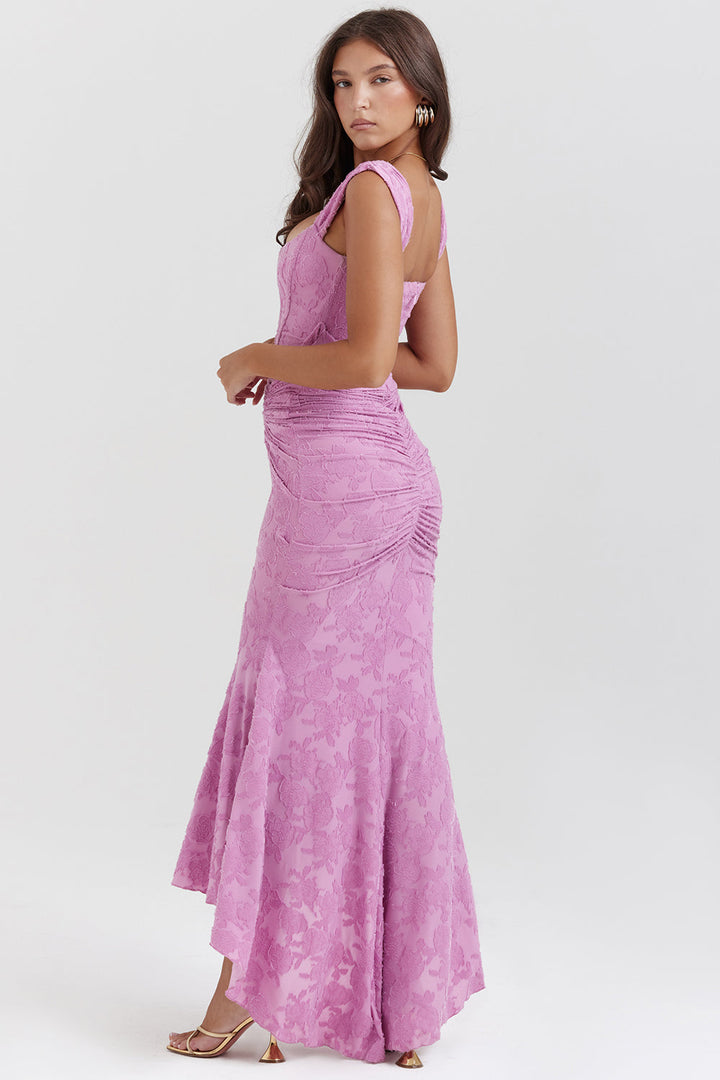 Women's Ruched Lace Wedding Maxi Dress