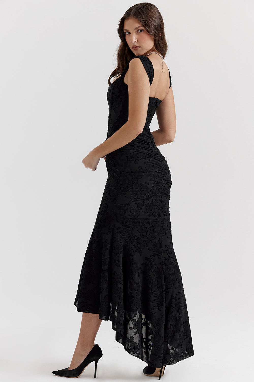 Women's Ruched Lace Wedding Maxi Dress