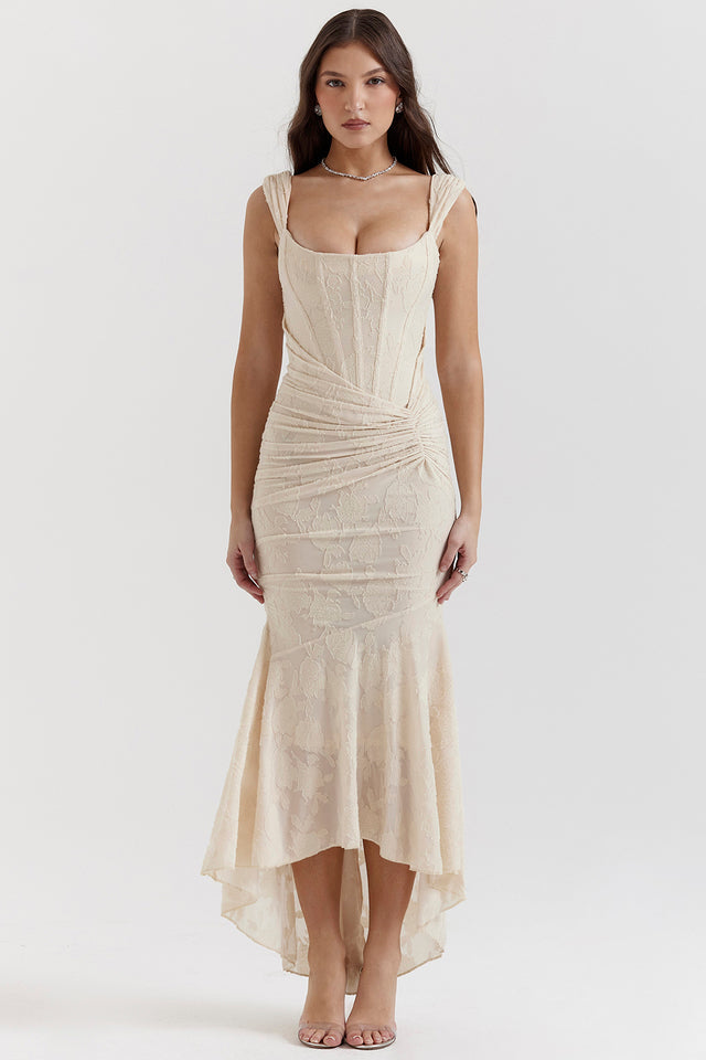Women's Ruched Lace Wedding Maxi Dress