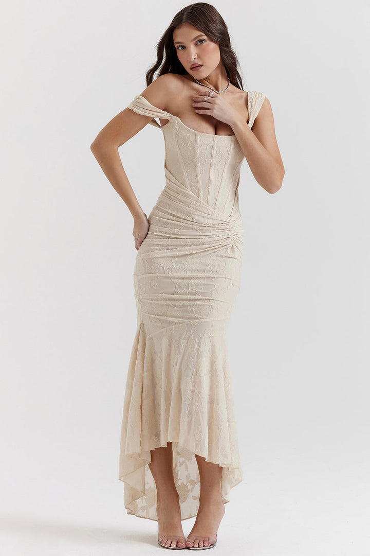 Women's Ruched Lace Wedding Maxi Dress