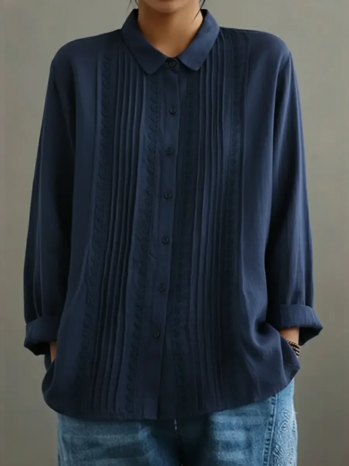 Women's Lace Trim Button-Up Blouse