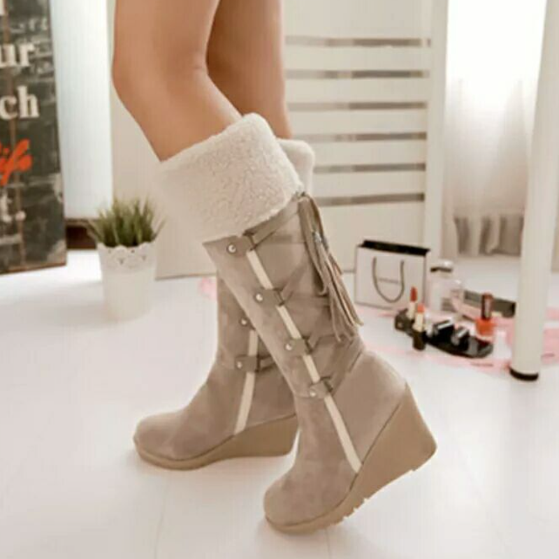 Wedge Heel Winter Boots with Side Zip and Clean Silhouette for Women