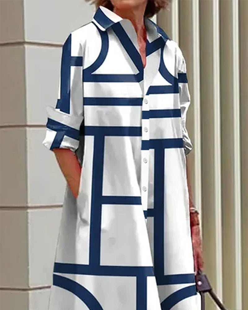 Geometric Print Dress with Pockets for Women