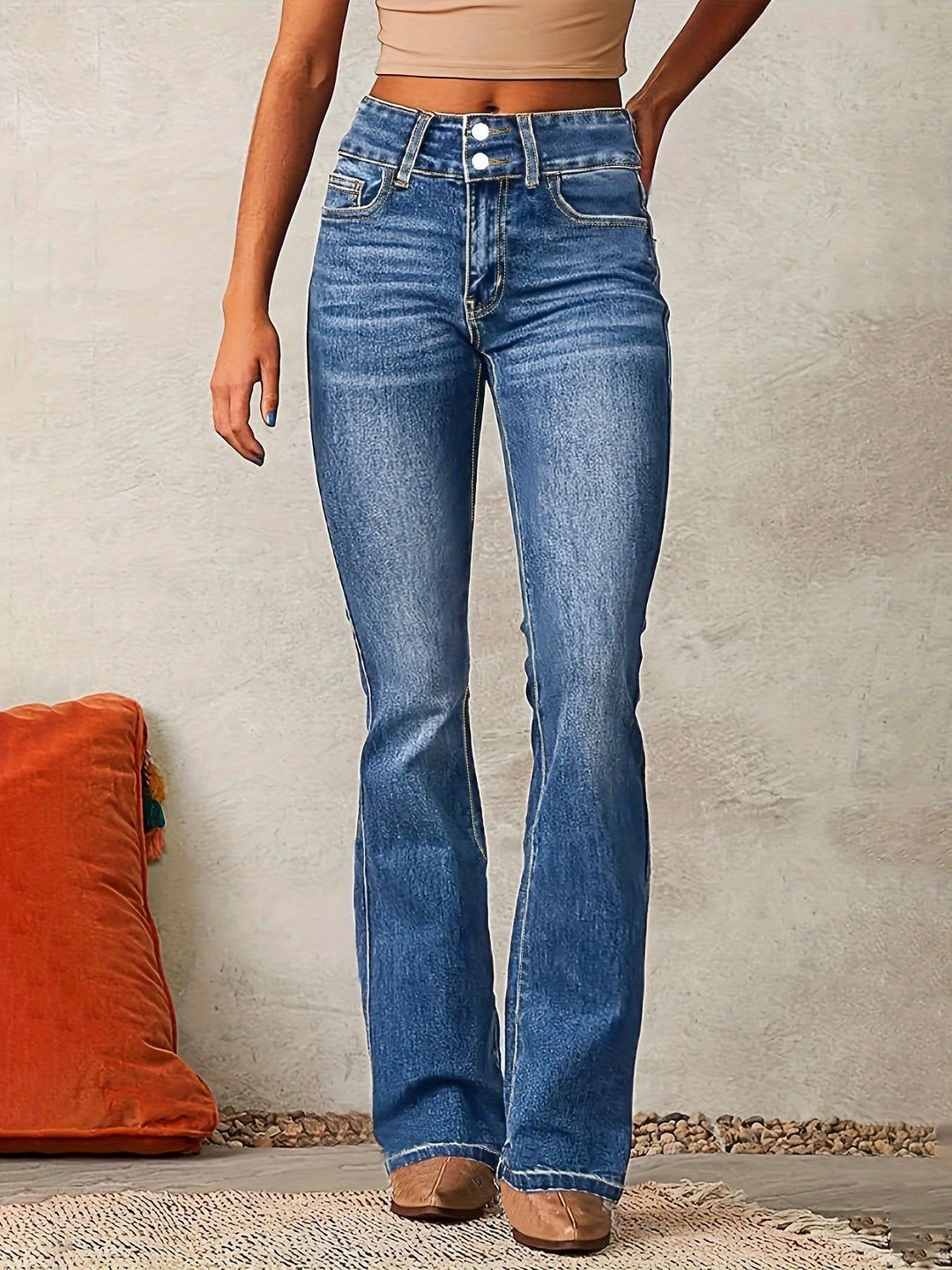 High Waist Flared Jeans with Wide Leg Shape for Women