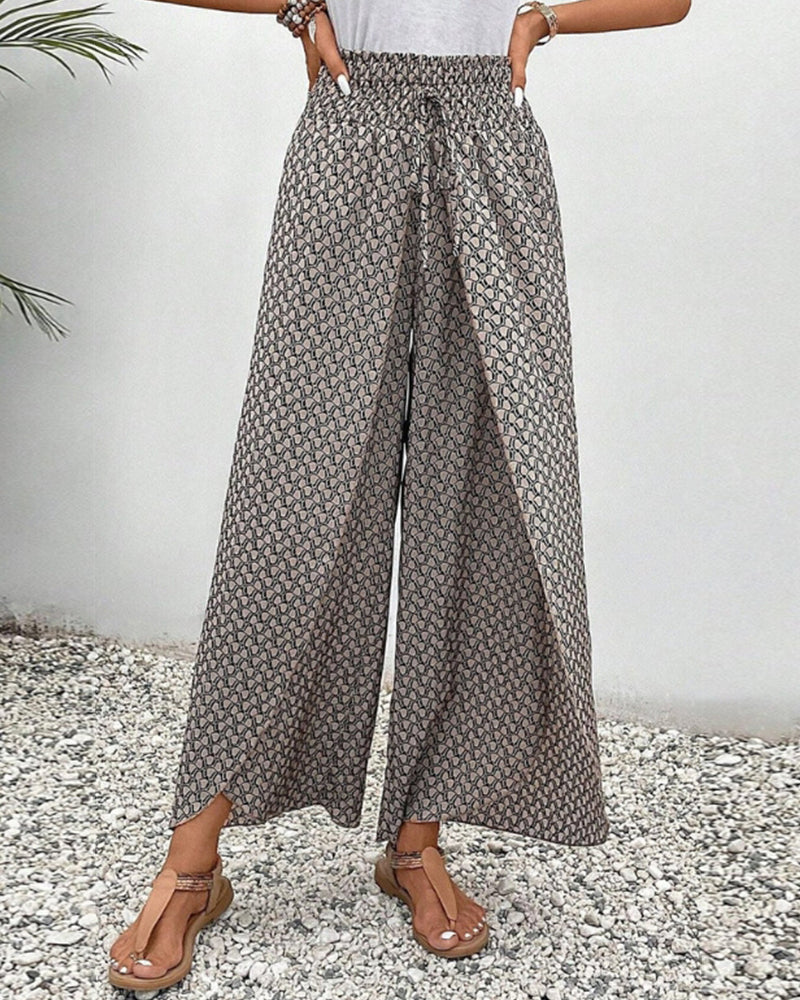High Waist Trousers with Geometric Print and Flowing Shape for Women