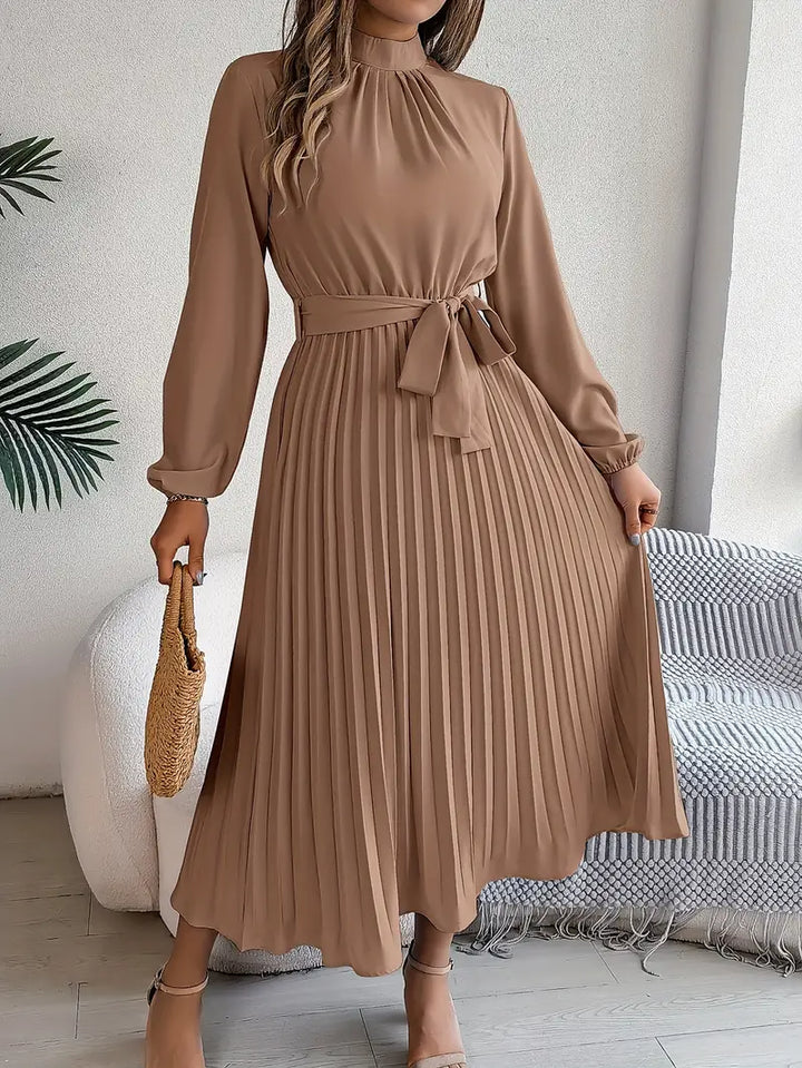 Pleated Midi Dress with Belt for Women