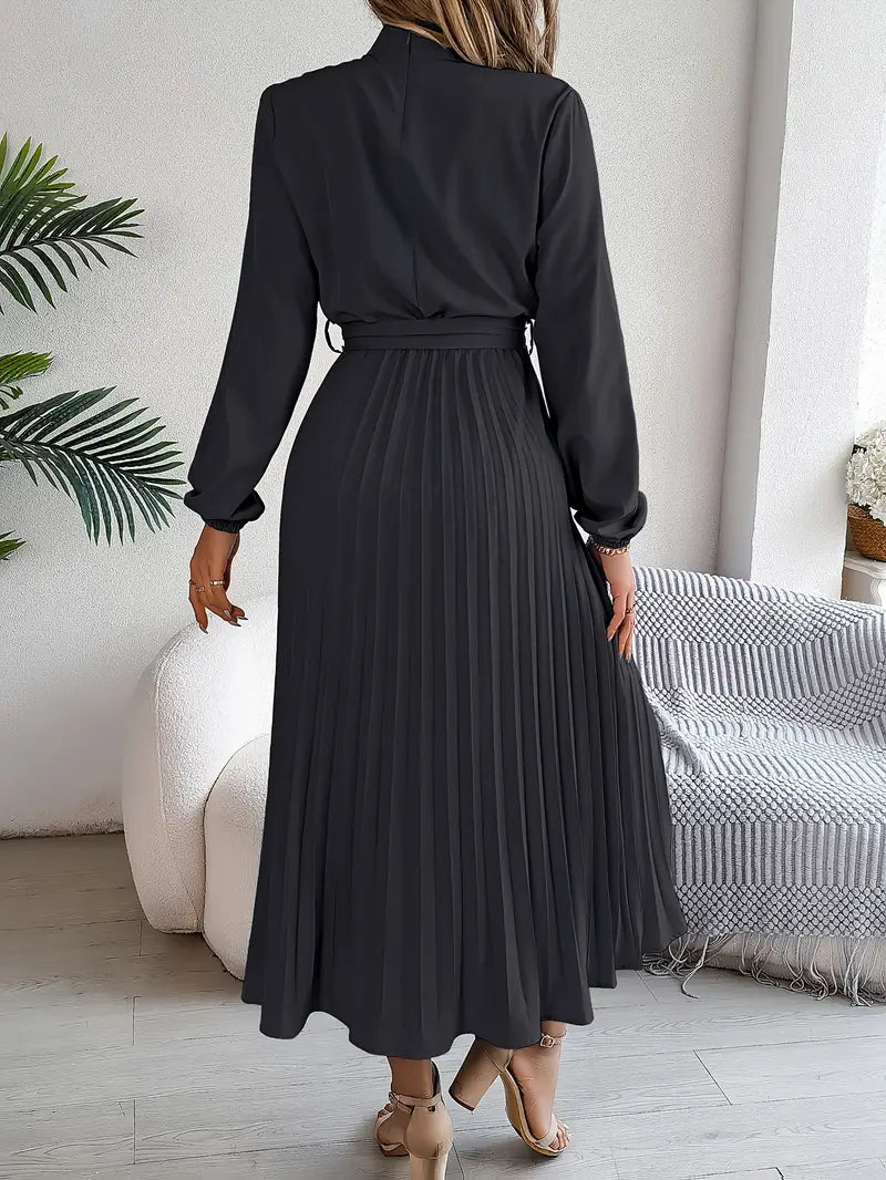 Pleated Midi Dress with Belt for Women