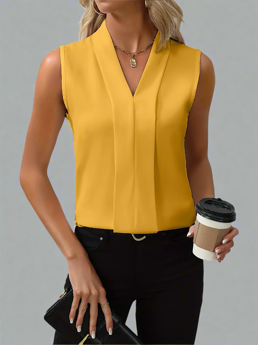 Women's Sleeveless Pleated Front Blouse