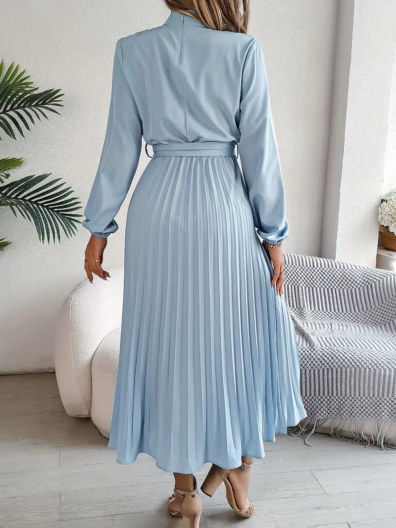 Pleated Midi Dress with Belt for Women