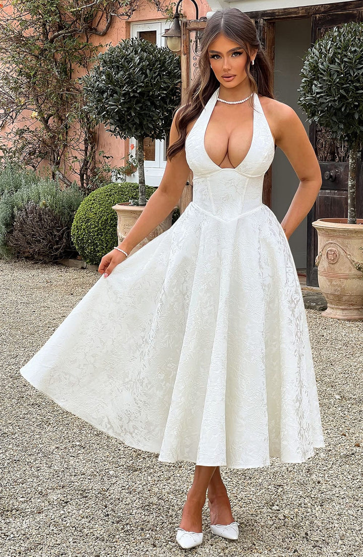 Variant image for Women's Cocktail Midi Dress | Halter Neck Elegant-4