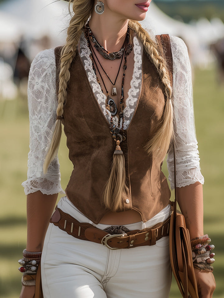 Women's Western Lace Long Sleeve Blouse
