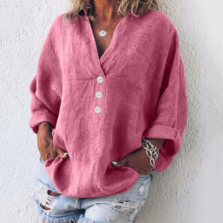 Women's Button Down V-Neck Blouse