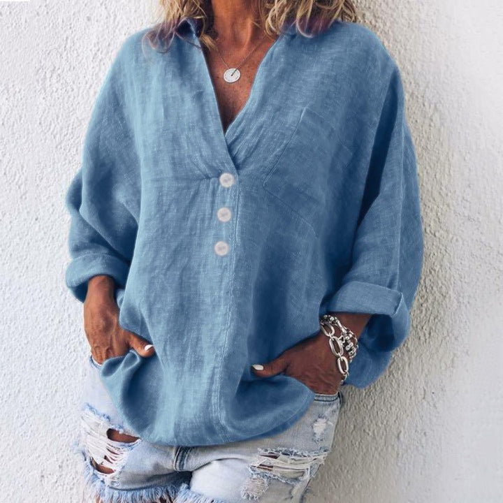 Women's Button Down V-Neck Blouse