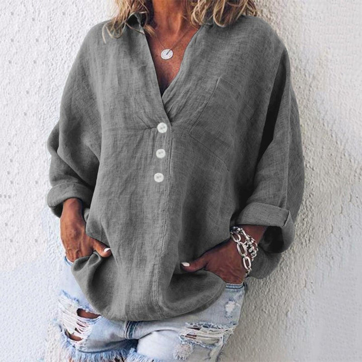 Women's Button Down V-Neck Blouse