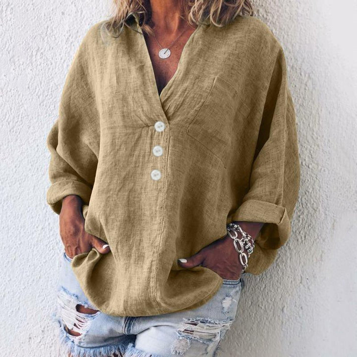 Women's Button Down V-Neck Blouse