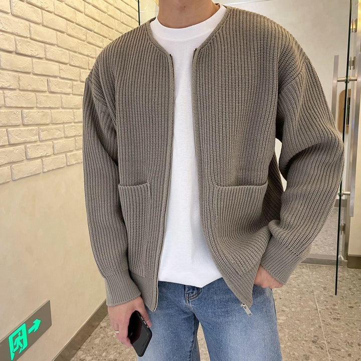 Modern Knit Cardigan with Textured Design for Men