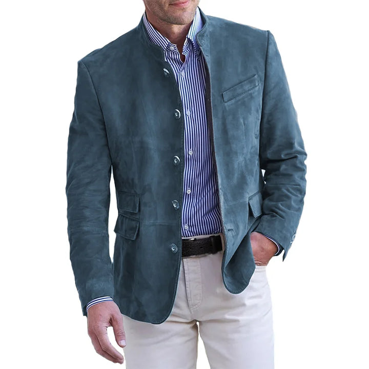 Mandarin Collar Blazer with Clean Cut Design for Men