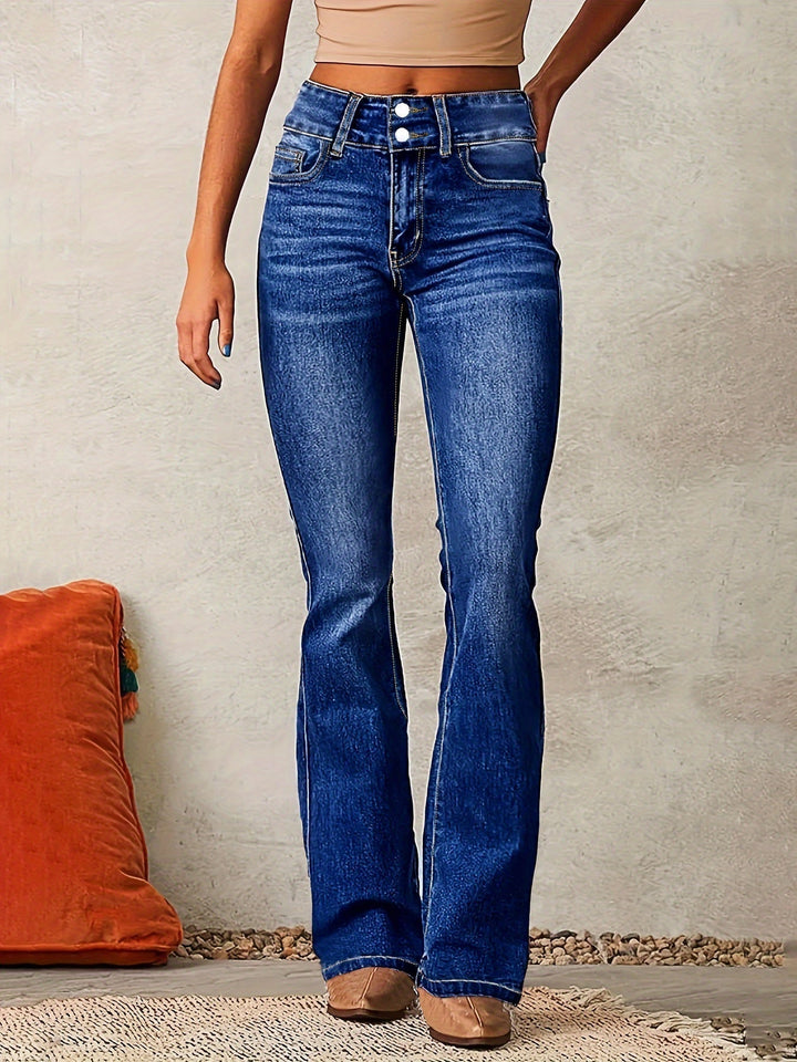 High Waist Flared Jeans with Wide Leg Shape for Women