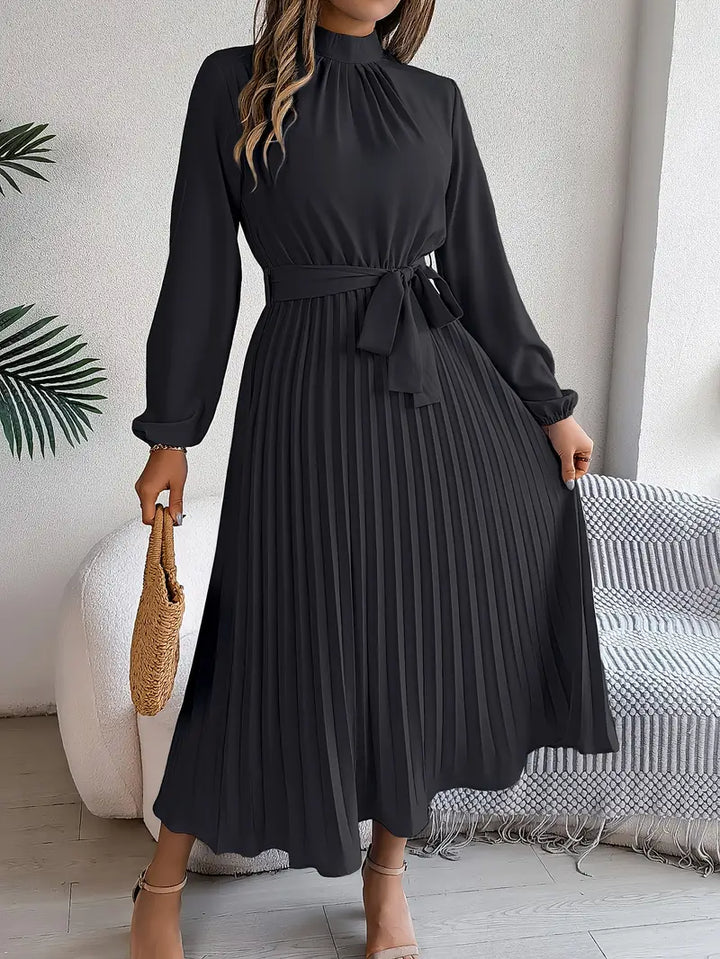 Pleated Midi Dress with Belt for Women