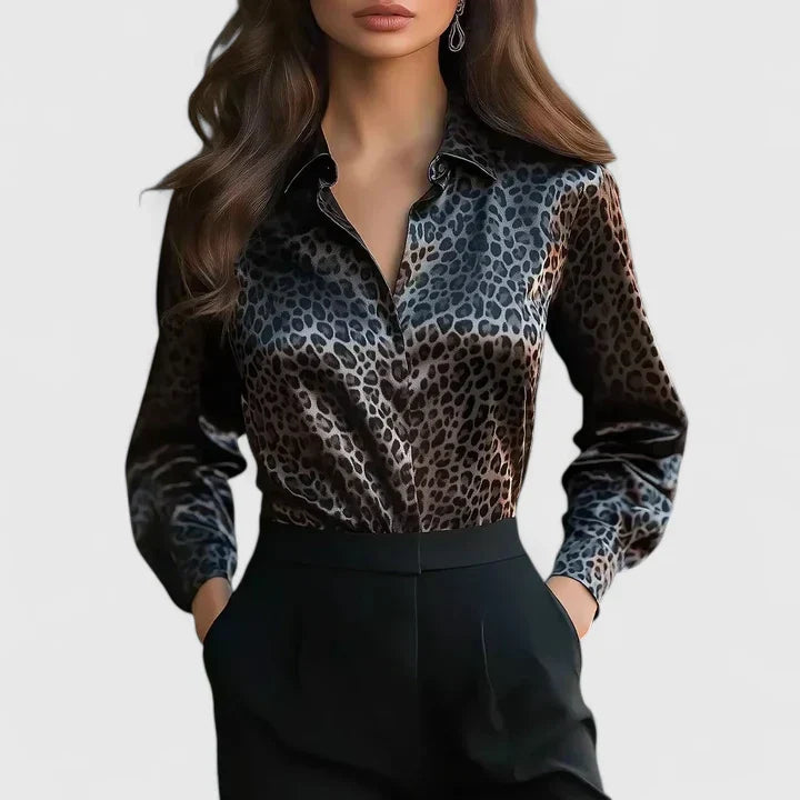 Women's Leopard Print Collared Blouse