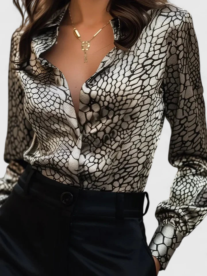 Women's Leopard Print Collared Blouse