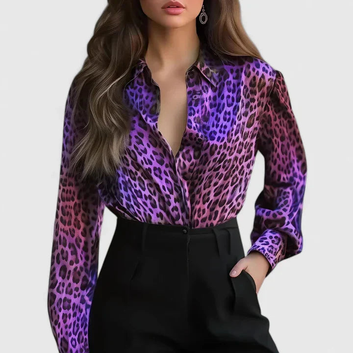 Women's Leopard Print Collared Blouse