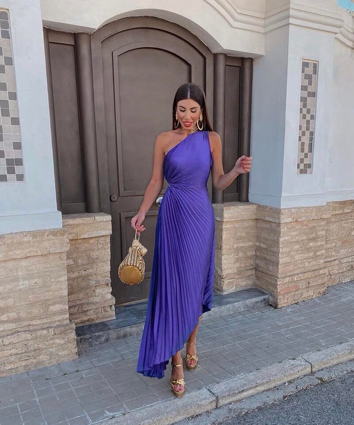 Women's Single-Shoulder Wedding Guest Midi Dress