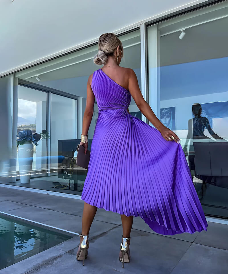 Women's Single-Shoulder Wedding Guest Midi Dress
