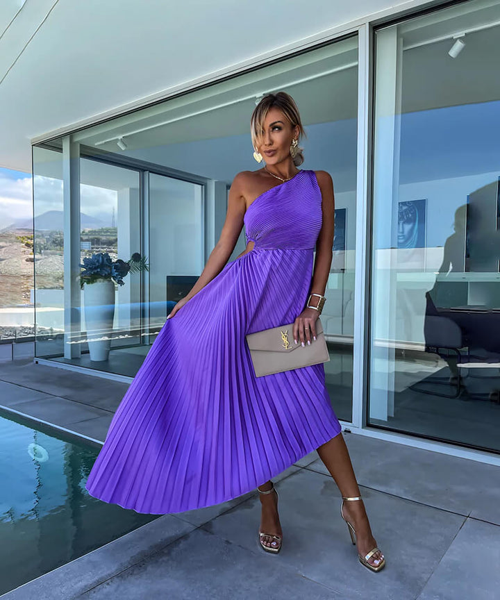 Women's Single-Shoulder Wedding Guest Midi Dress