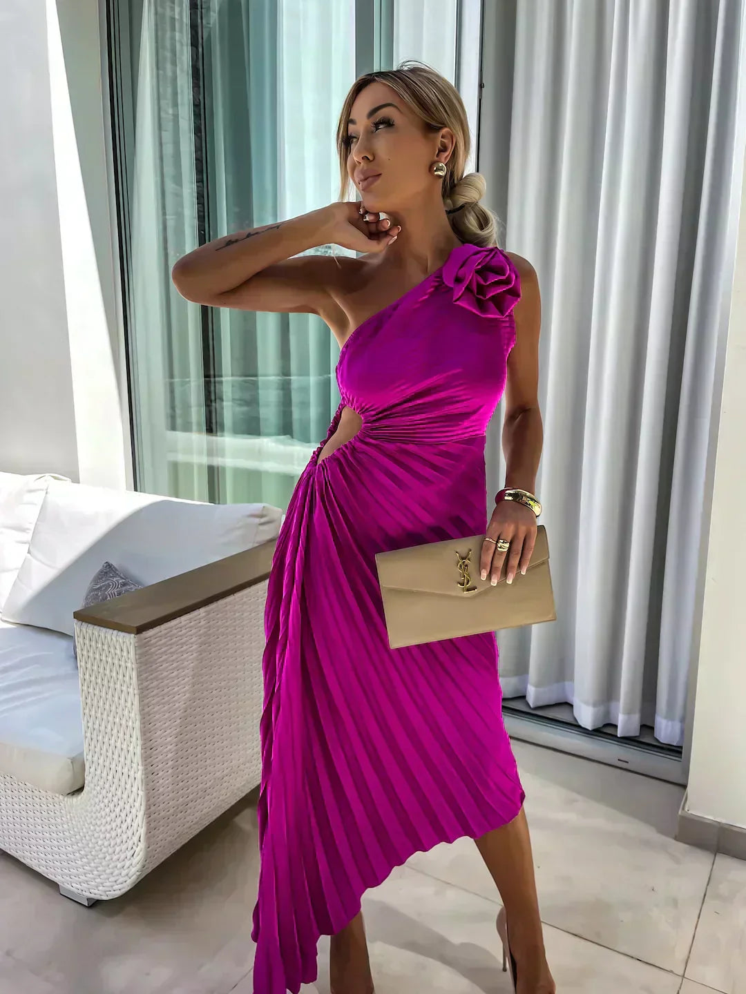 Women's Garden Floral Wedding Guest Midi Dress
