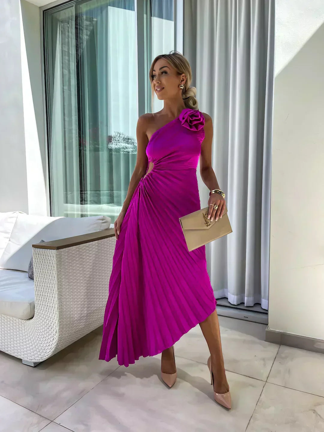 Women's Garden Floral Wedding Guest Midi Dress