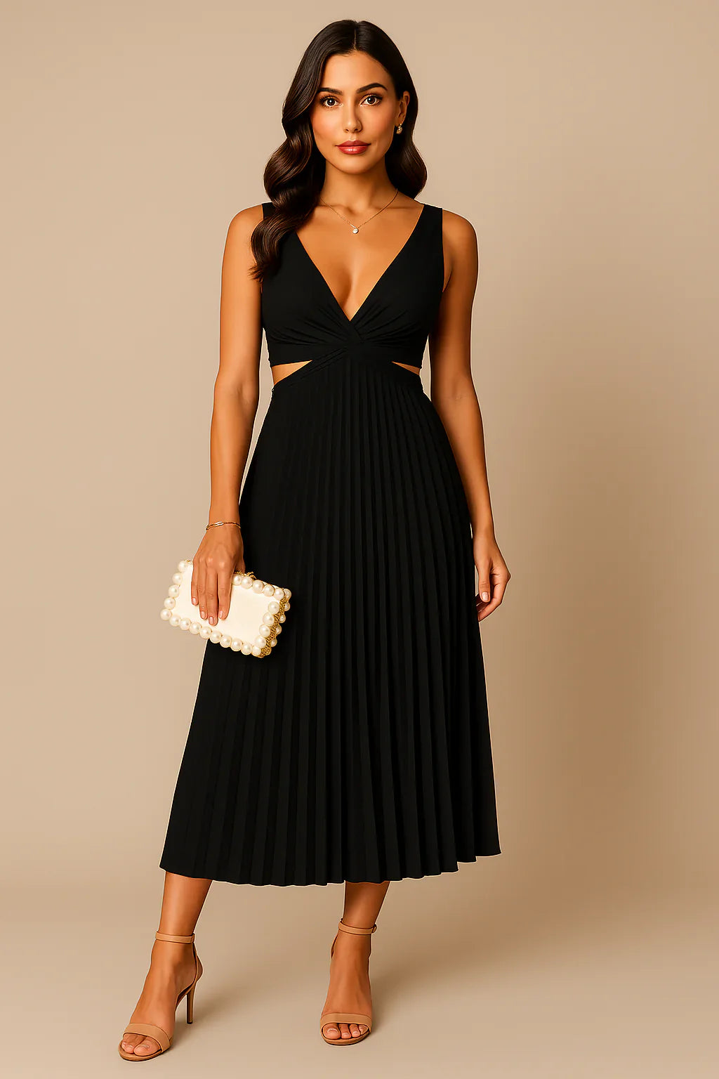 Elegant pleated blind evening dress for women | Midi 5