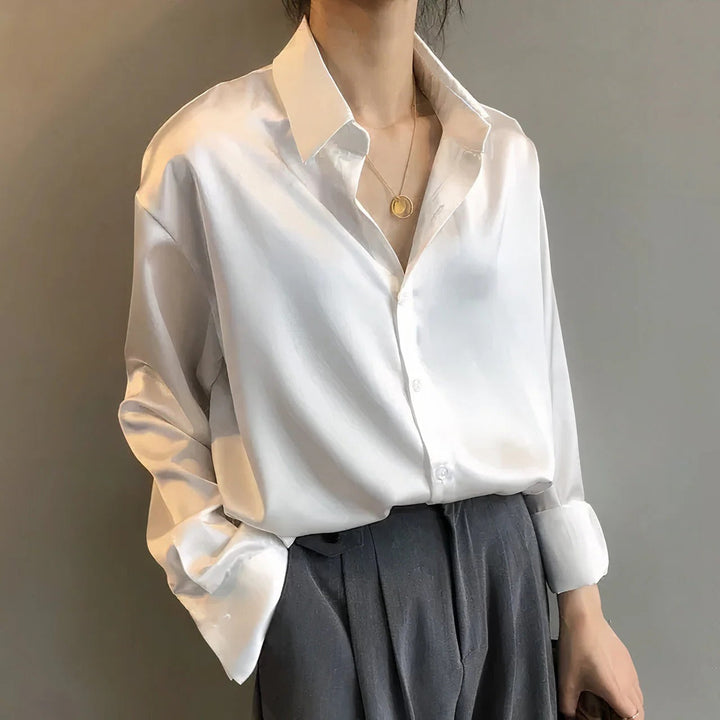 Women's Satin Button-Down Blouse