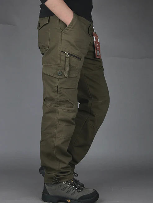 Straight Cut Cargo Trousers with Multi Pocket Design for Men