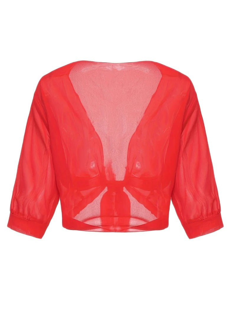 Women's Tie Front Sheer Blouse