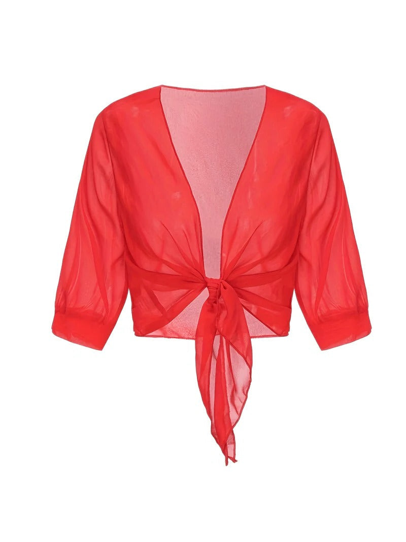 Women's Tie Front Sheer Blouse