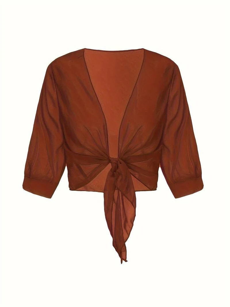 Women's Tie Front Sheer Blouse