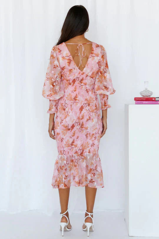 Women's Floral Evening Wedding Guest Midi Dress