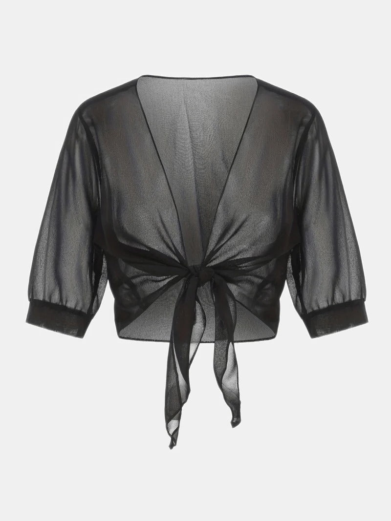 Women's Tie Front Sheer Blouse