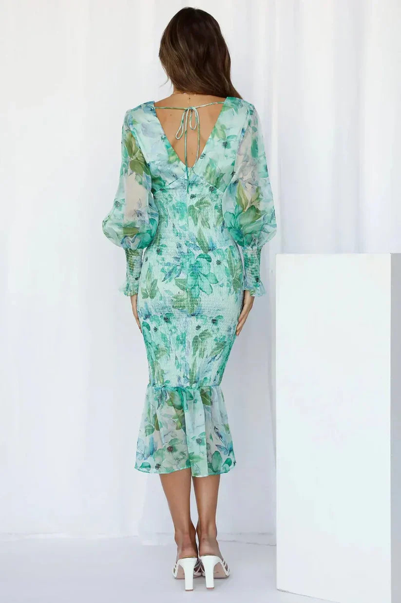 Women's Floral Evening Wedding Guest Midi Dress