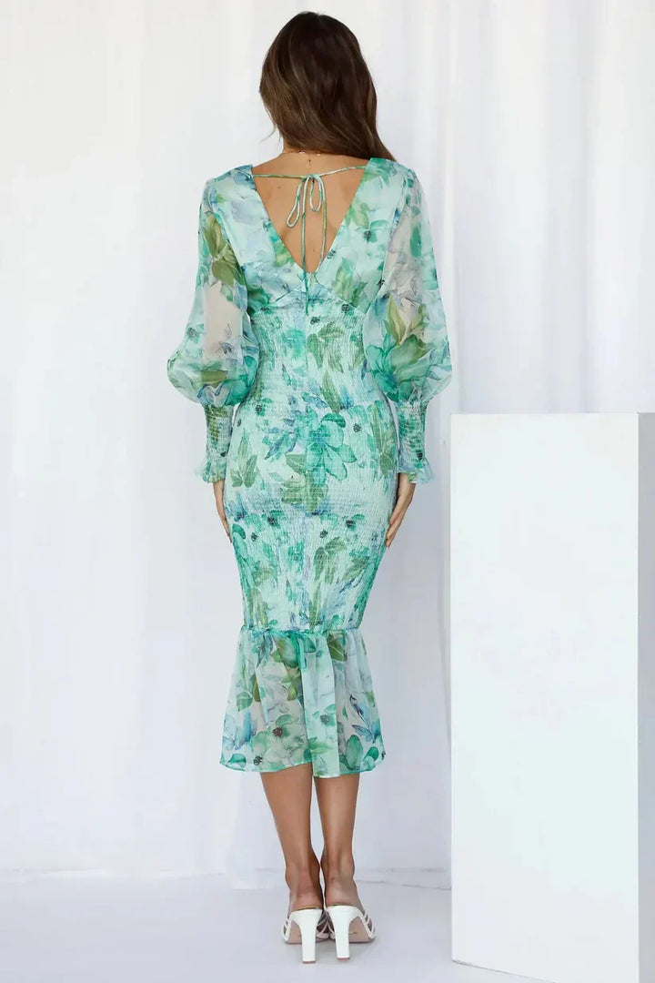 Women's Floral Evening Wedding Guest Midi Dress