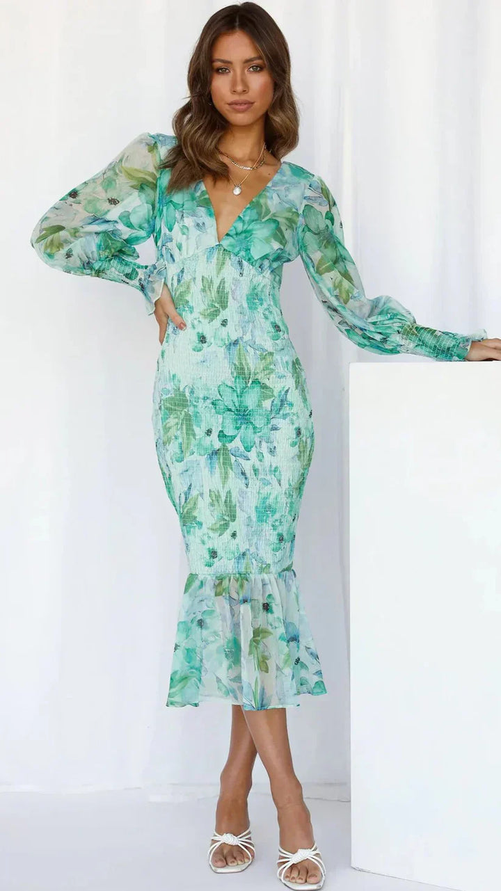 Women's Floral Evening Wedding Guest Midi Dress