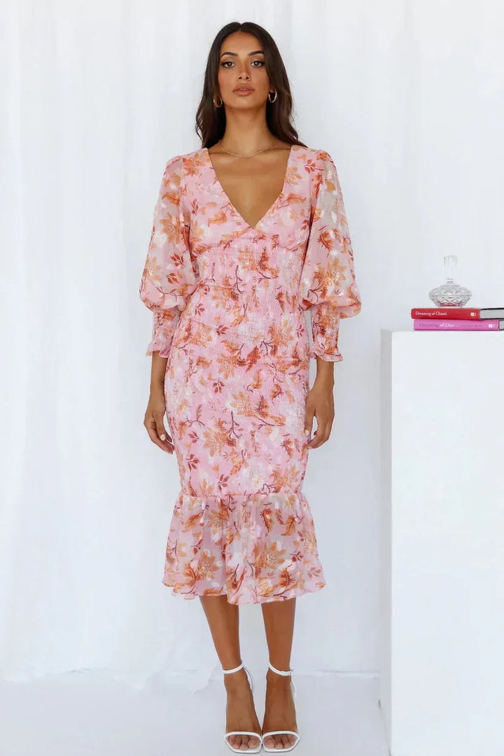 Women's Floral Evening Wedding Guest Midi Dress