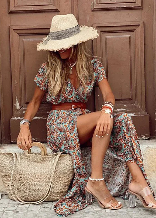 Boho Maxi Dress With Belt