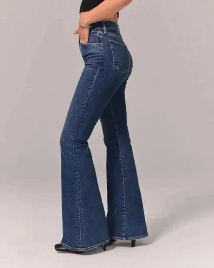 High Waist Flared Jeans with Wide Leg Silhouette for Women